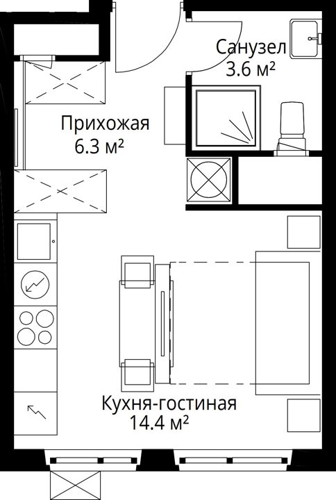 Квартира-студия, 24,3 м² — фото 1