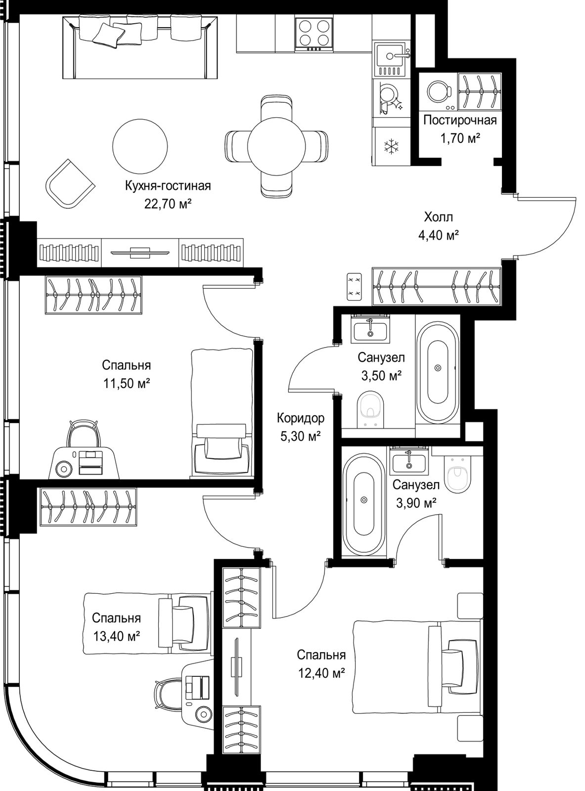 3-комнатная квартира, 78,8 м²