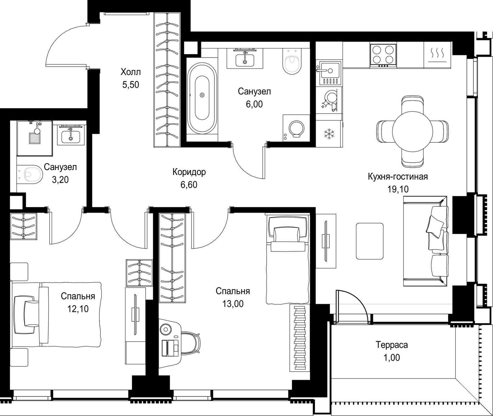 2-комнатная квартира, 66,5 м²