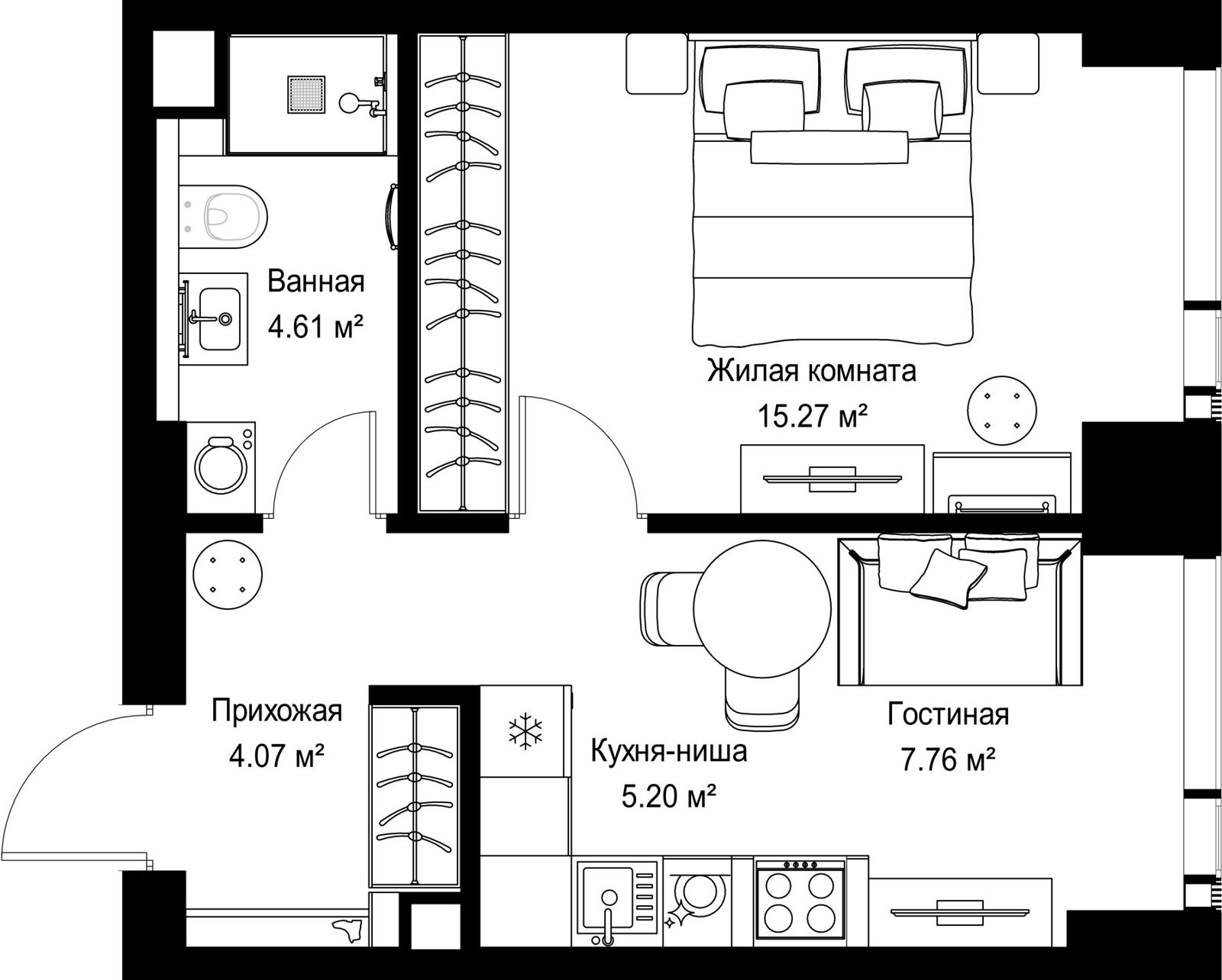 1-комнатная квартира, 36,9 м²
