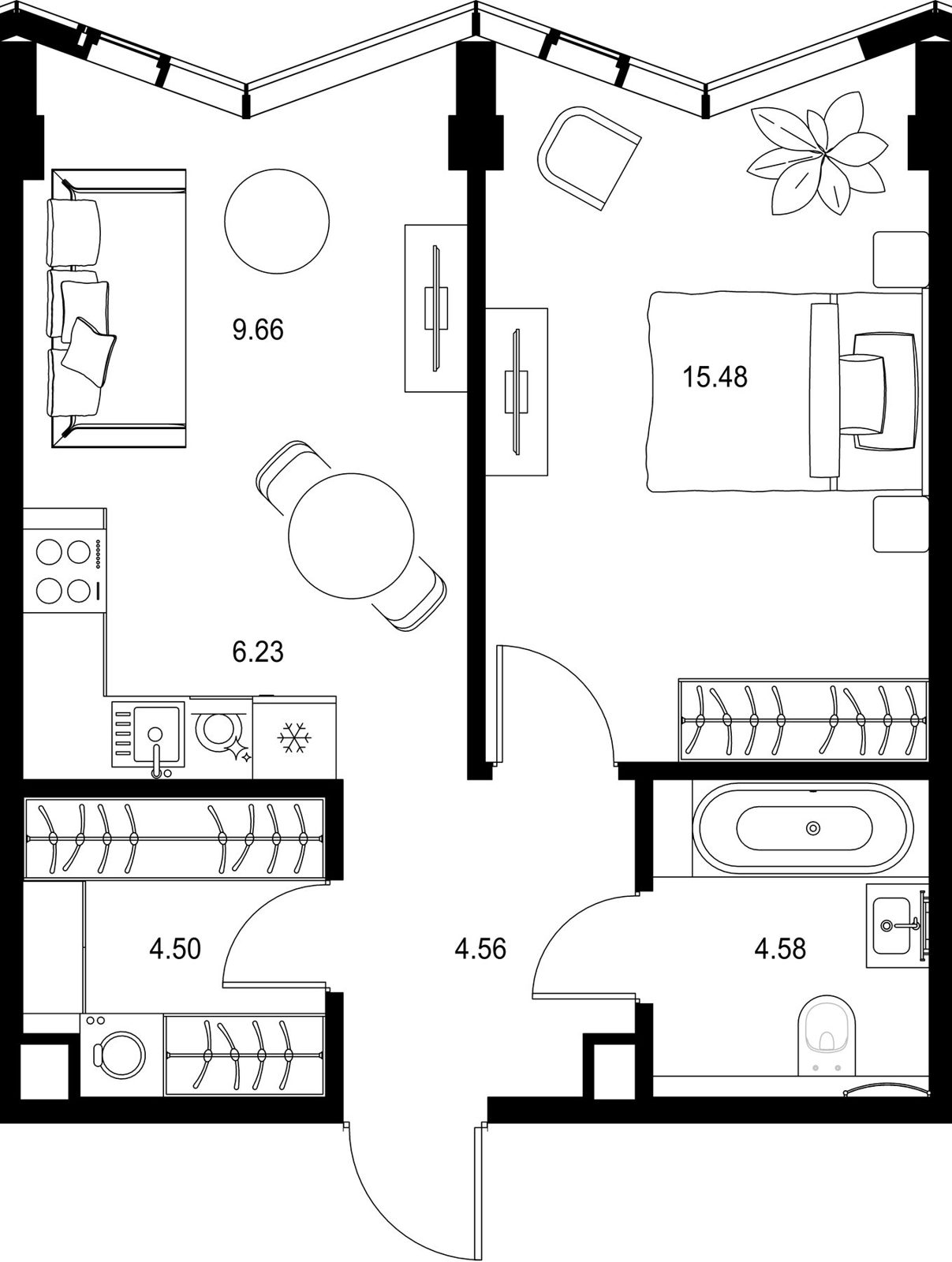 1-комнатная квартира, 45 м²