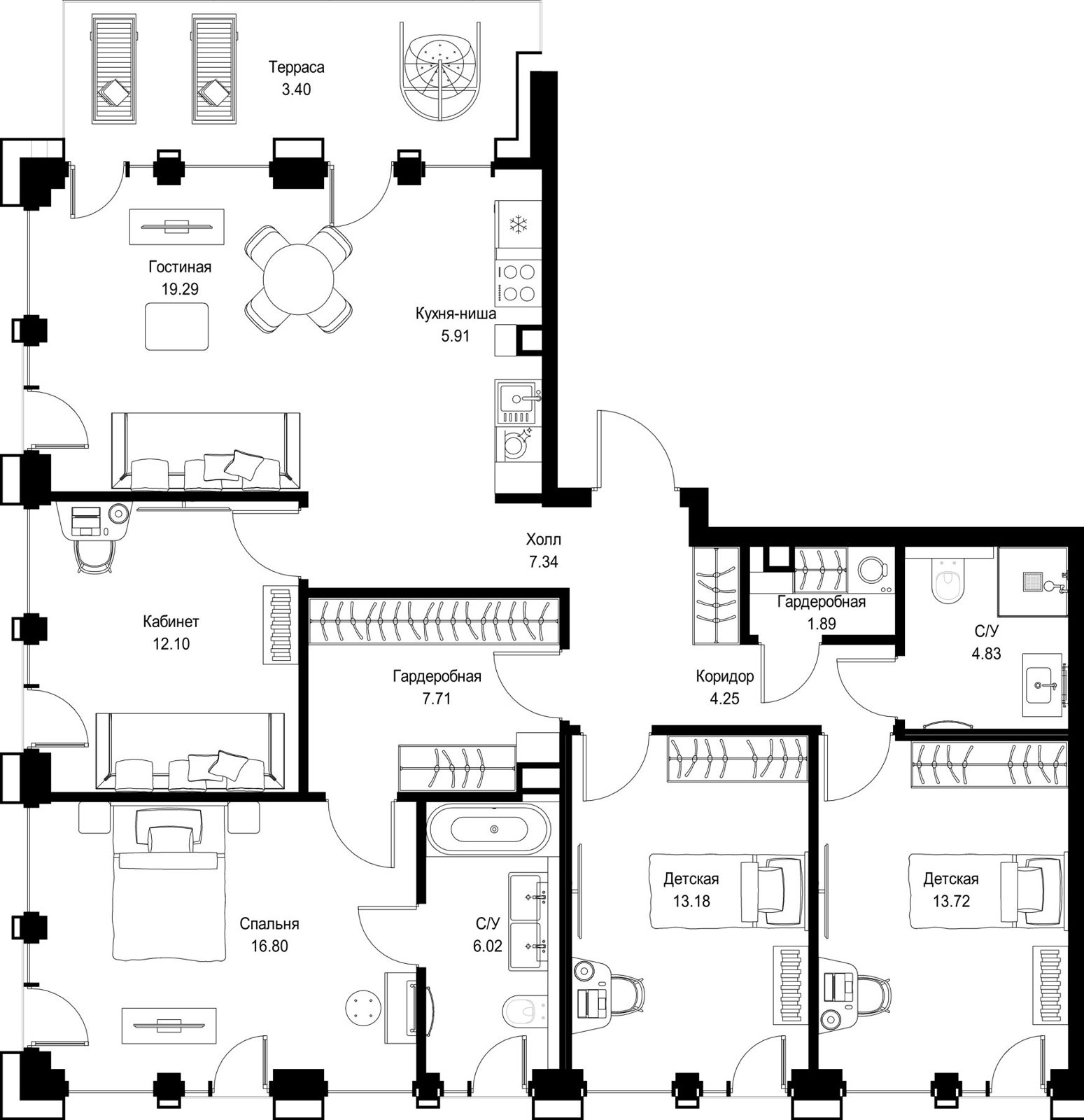 4-комнатная квартира, 116,4 м²