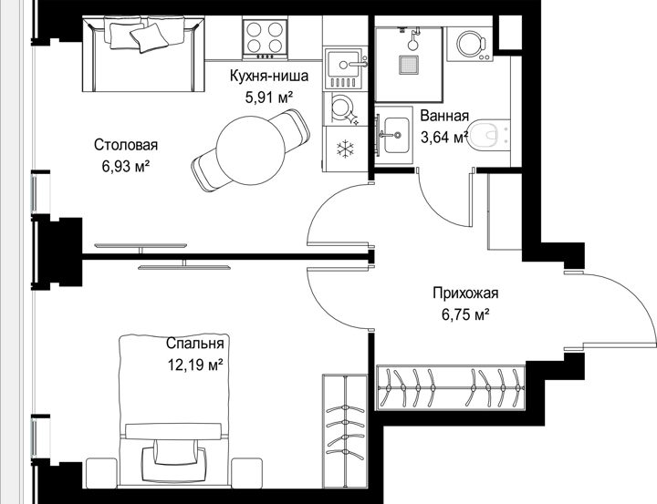1-комнатная квартира, 35,4 м² — фото 2