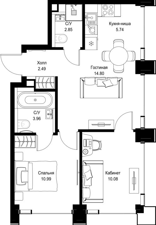 2-комнатная квартира, 50,9 м² — фото 1