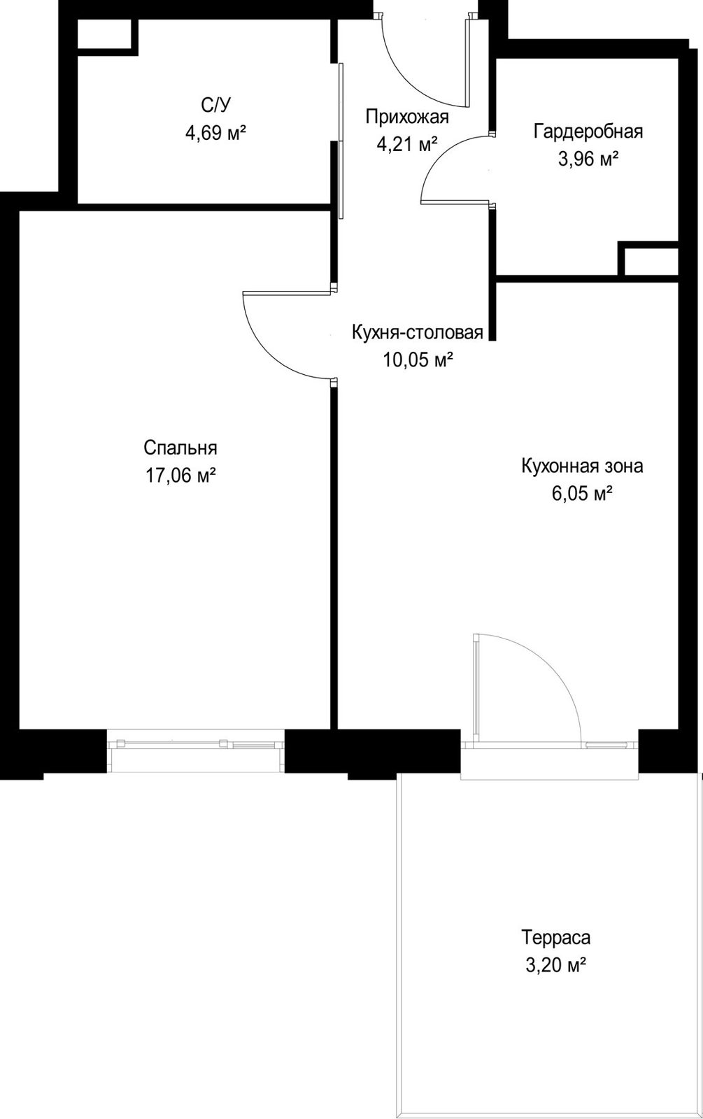 1-комнатная квартира, 49,2 м² — фото 2