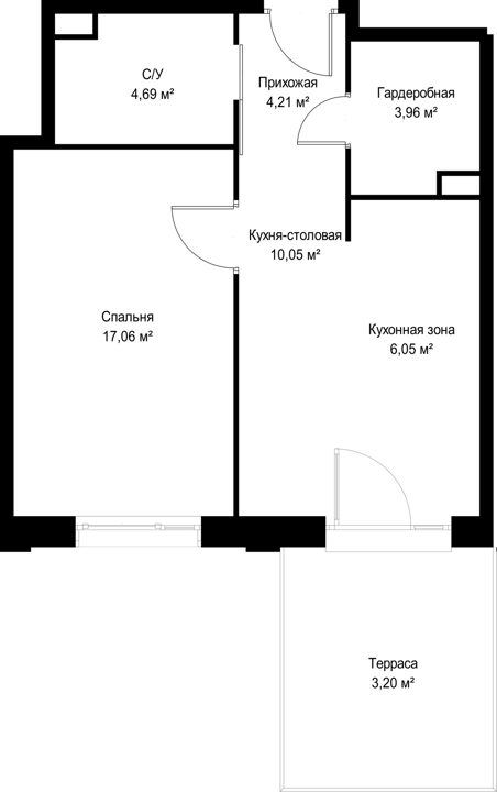 1-комнатная квартира, 49,2 м² — фото 2