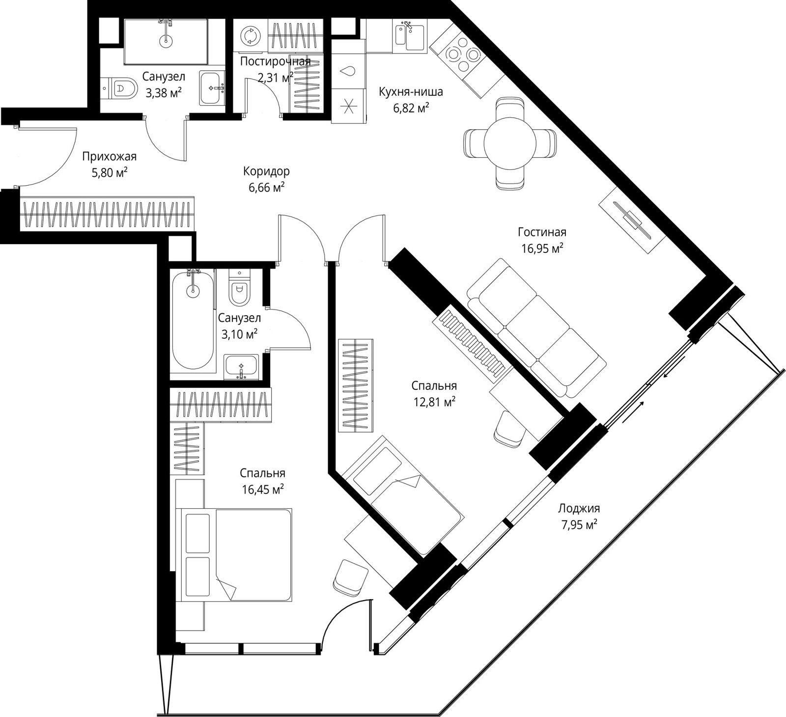2-комнатная квартира, 82,2 м²