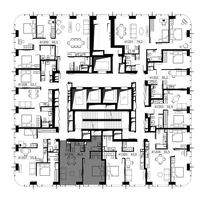 1-комнатная квартира, 46,9 м² — фото 2