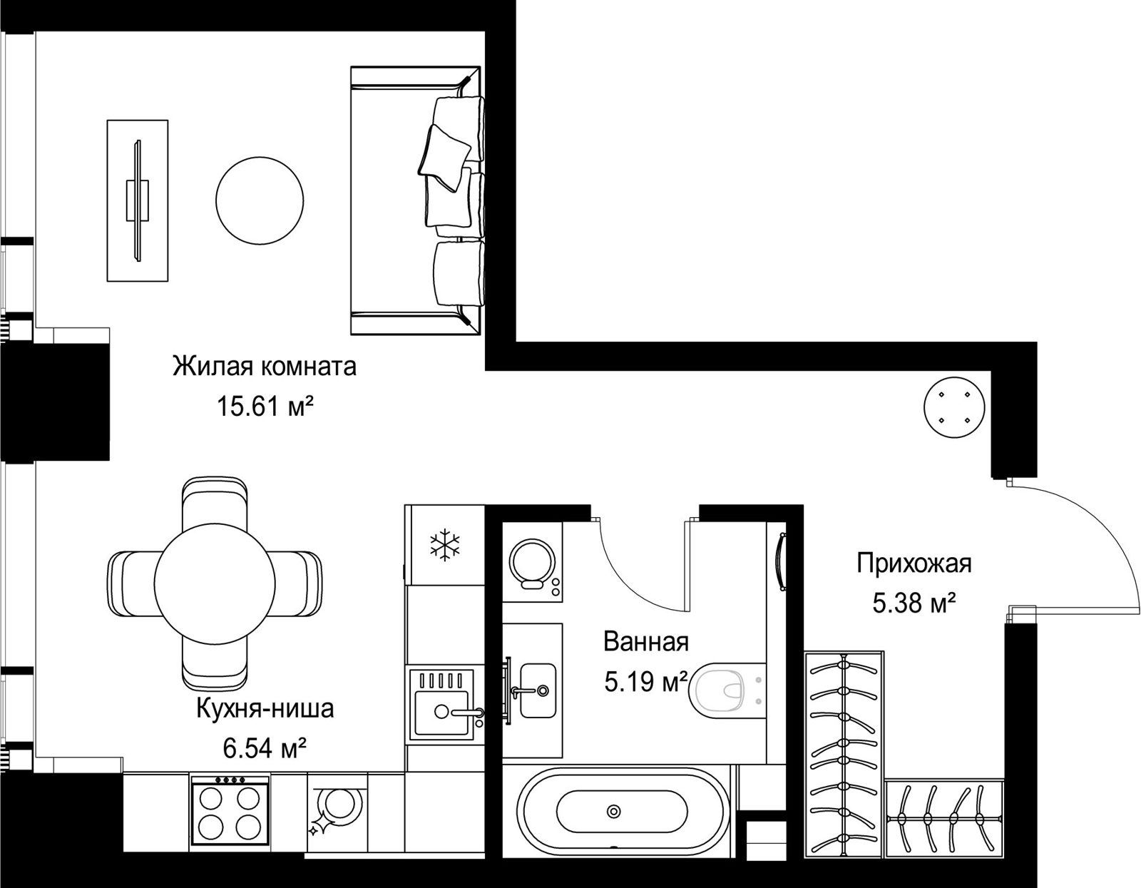 Квартира-студия, 32,7 м²