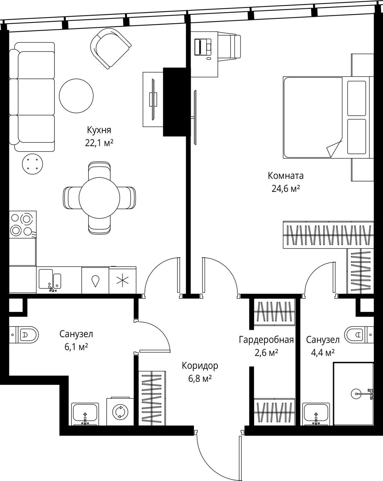 1-комнатная квартира, 66,6 м²