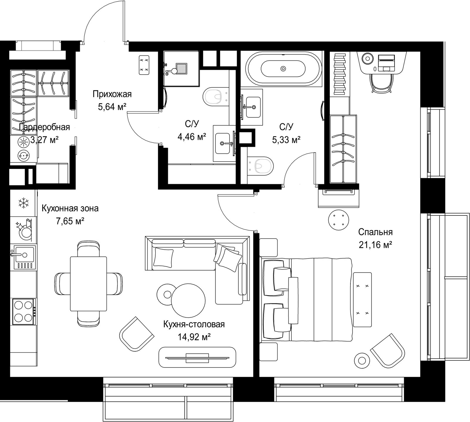 1-комнатная квартира, 62,4 м²