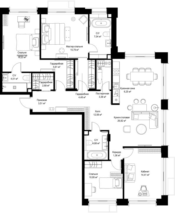 4-комнатная квартира, 140 м² — фото 1