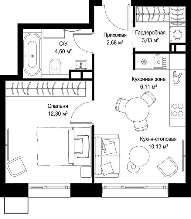 1-комнатная квартира, 38,9 м² — фото 1