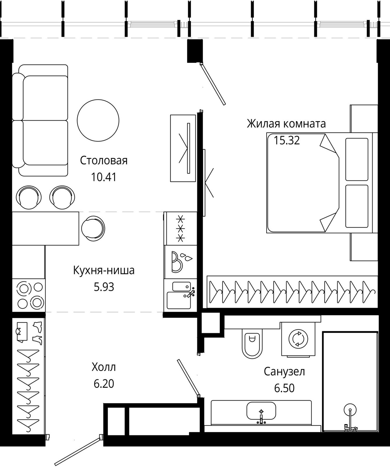 1-комнатная квартира, 44,2 м²