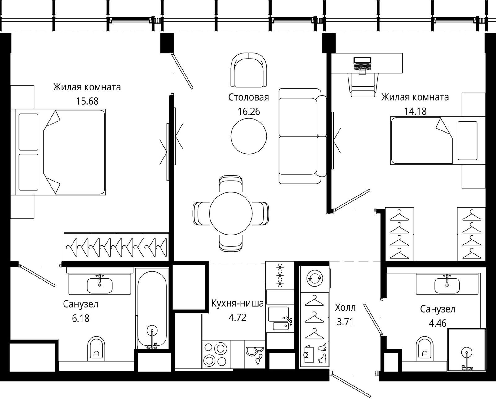 2-комнатная квартира, 66 м²
