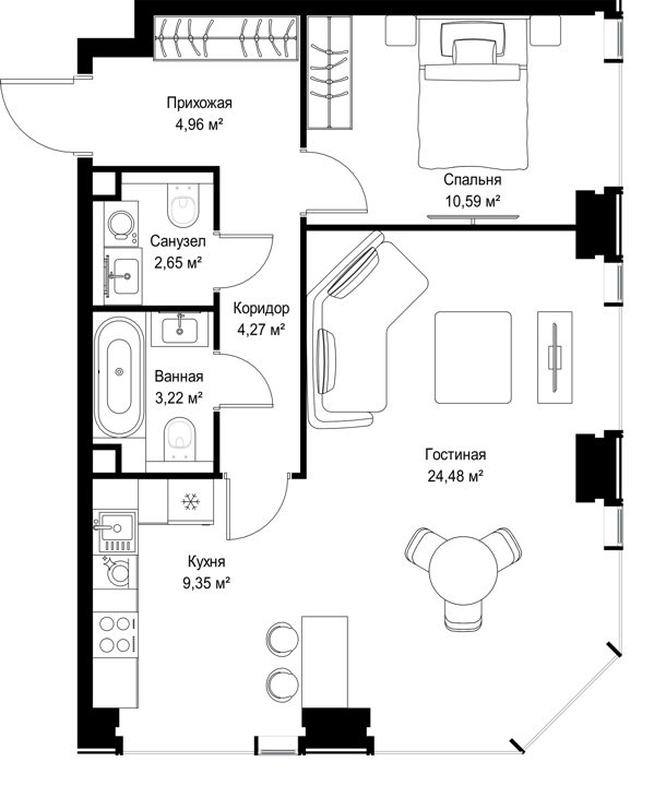 2-комнатная квартира, 59,5 м² — фото 1