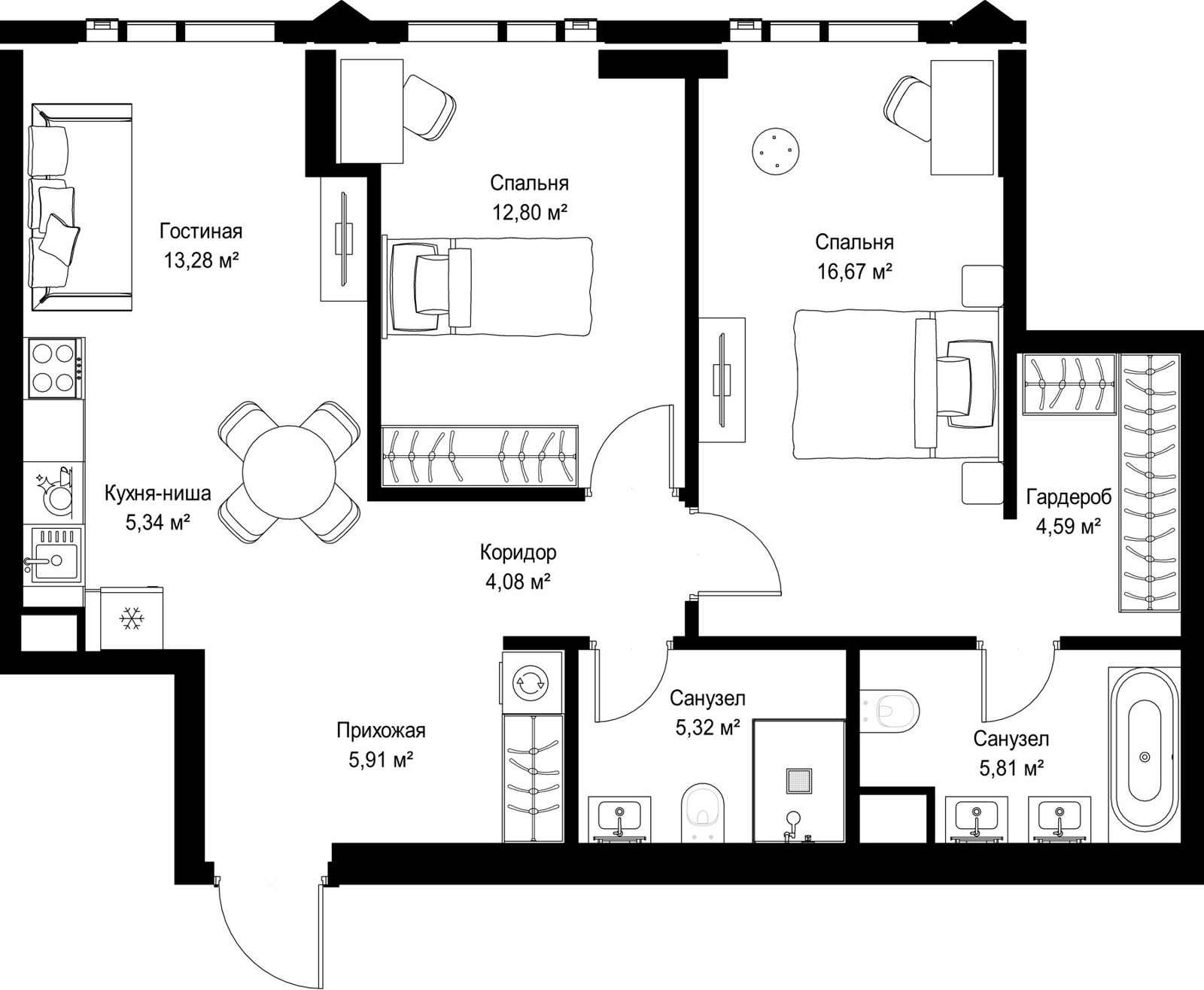 2-комнатная квартира, 73,8 м²