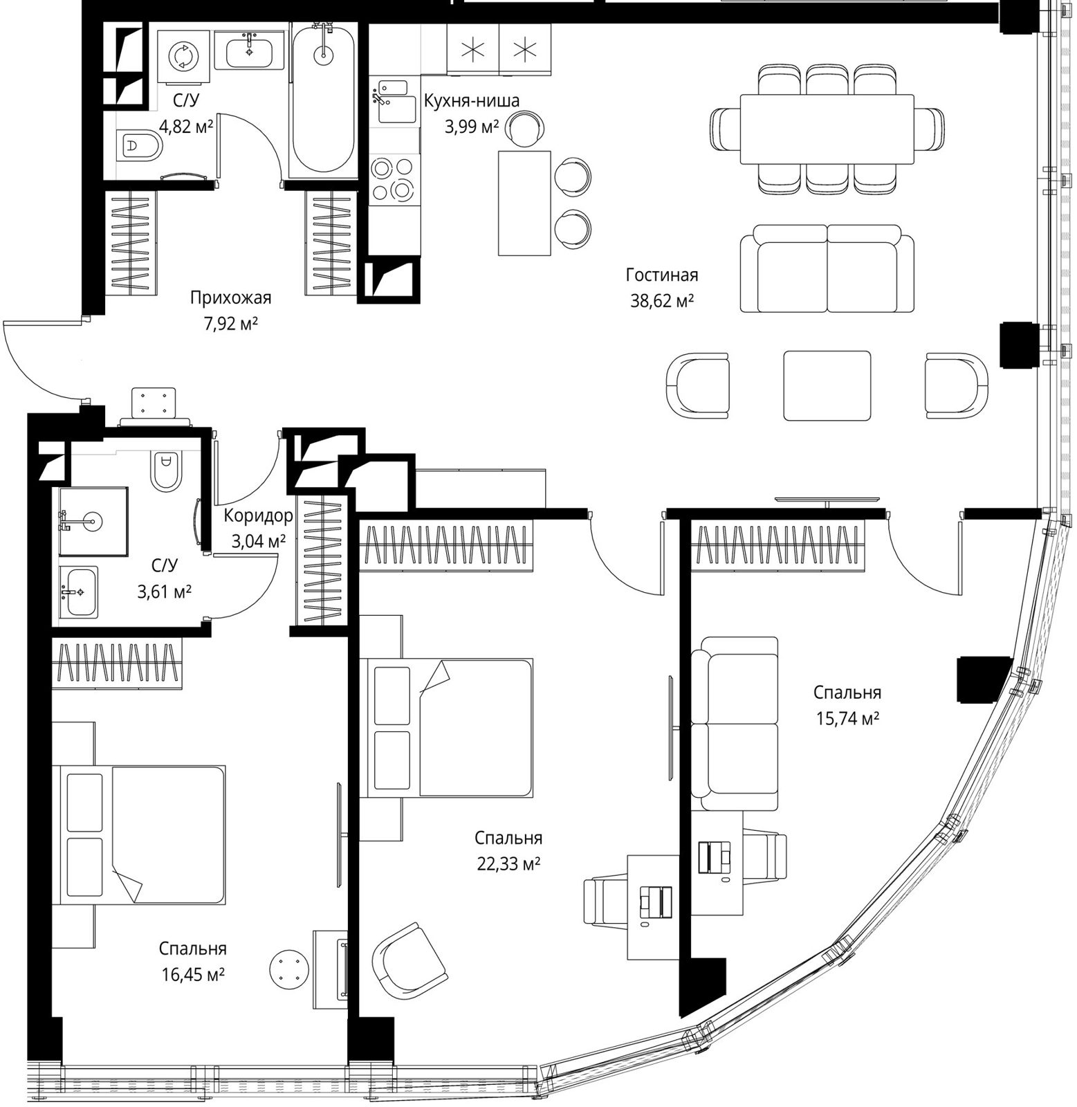 3-комнатная квартира, 117,5 м²
