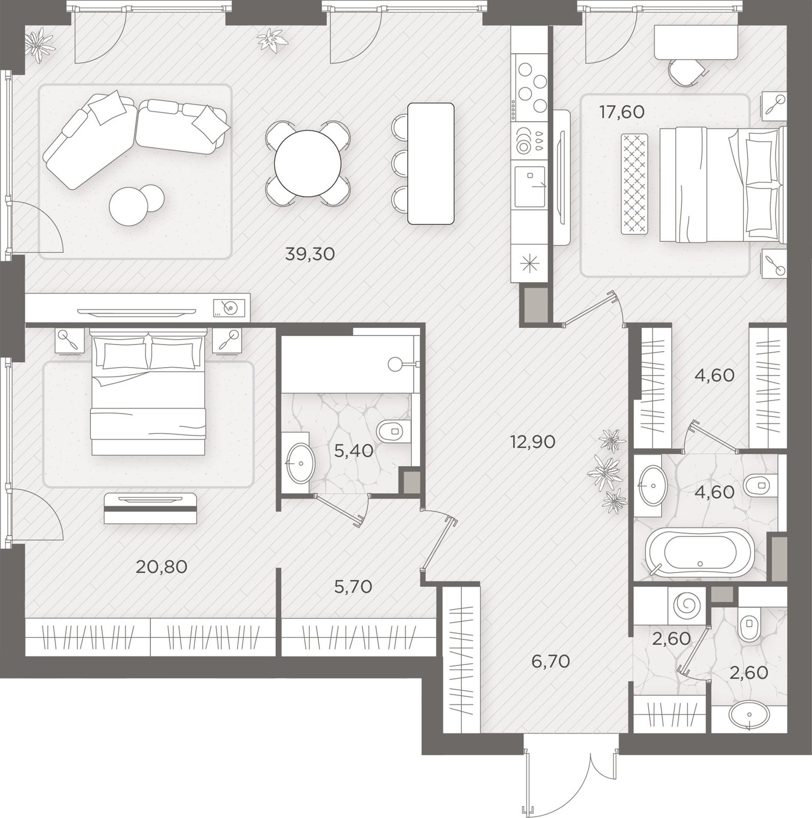 2-комнатная квартира, 122,9 м²