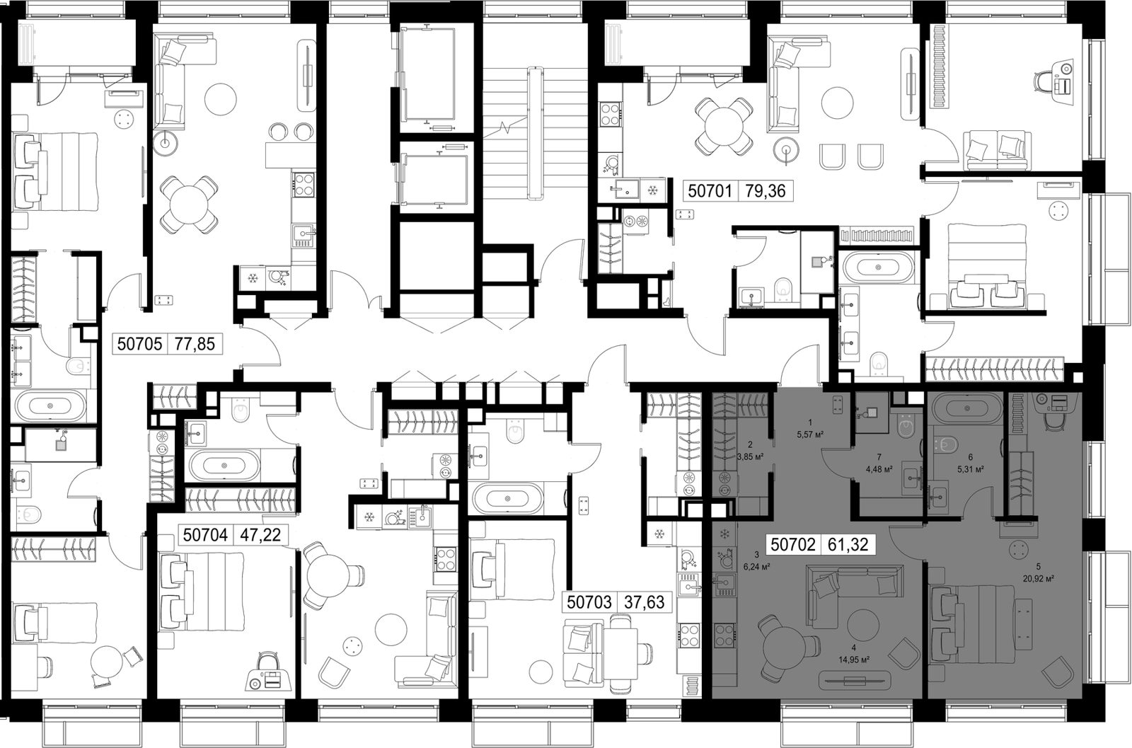 1-комнатная квартира, 61,3 м² — фото 2