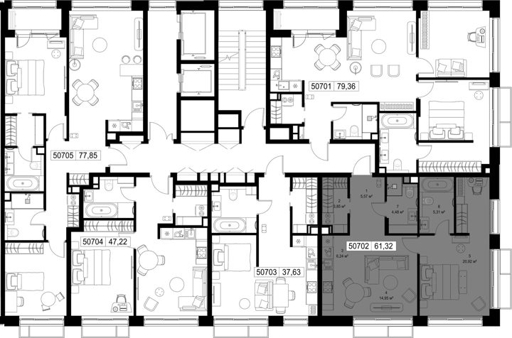 1-комнатная квартира, 61,3 м² — фото 2