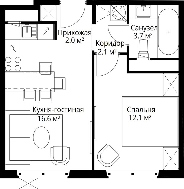 1-комнатная квартира, 36,5 м² — фото 1
