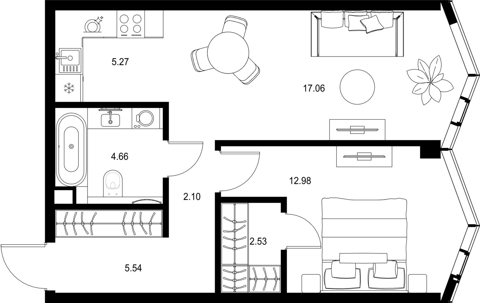 1-комнатная квартира, 50,1 м²