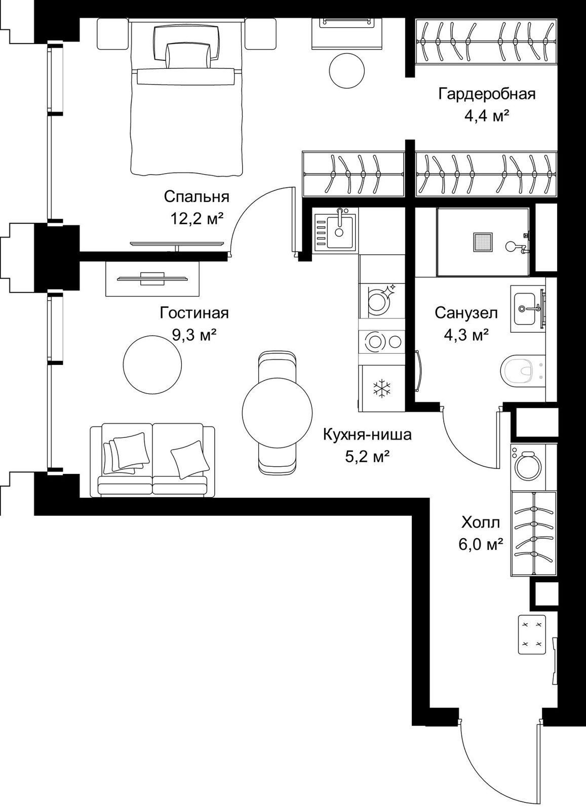 1-комнатная квартира, 41,4 м²