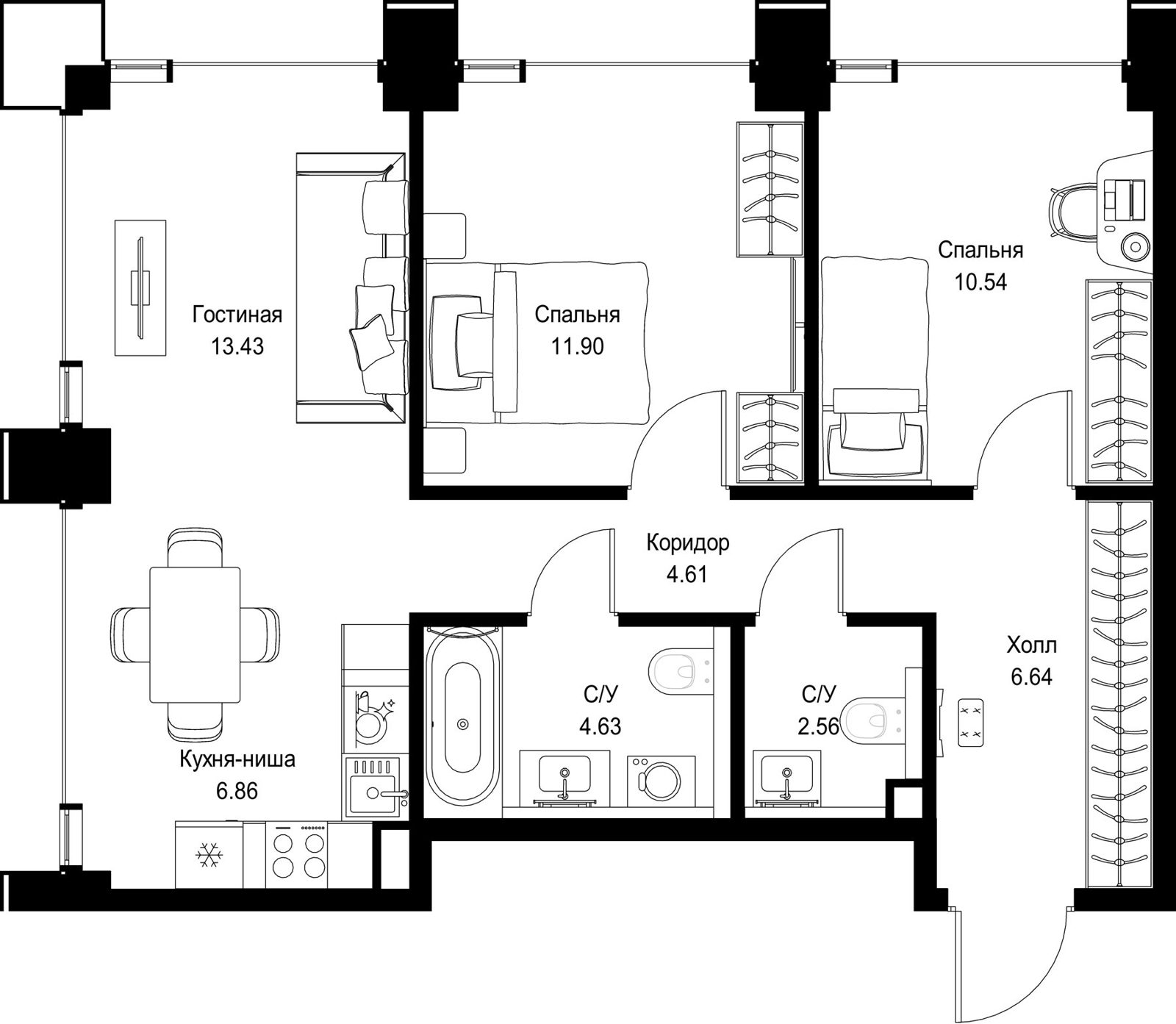 2-комнатная квартира, 61,2 м²
