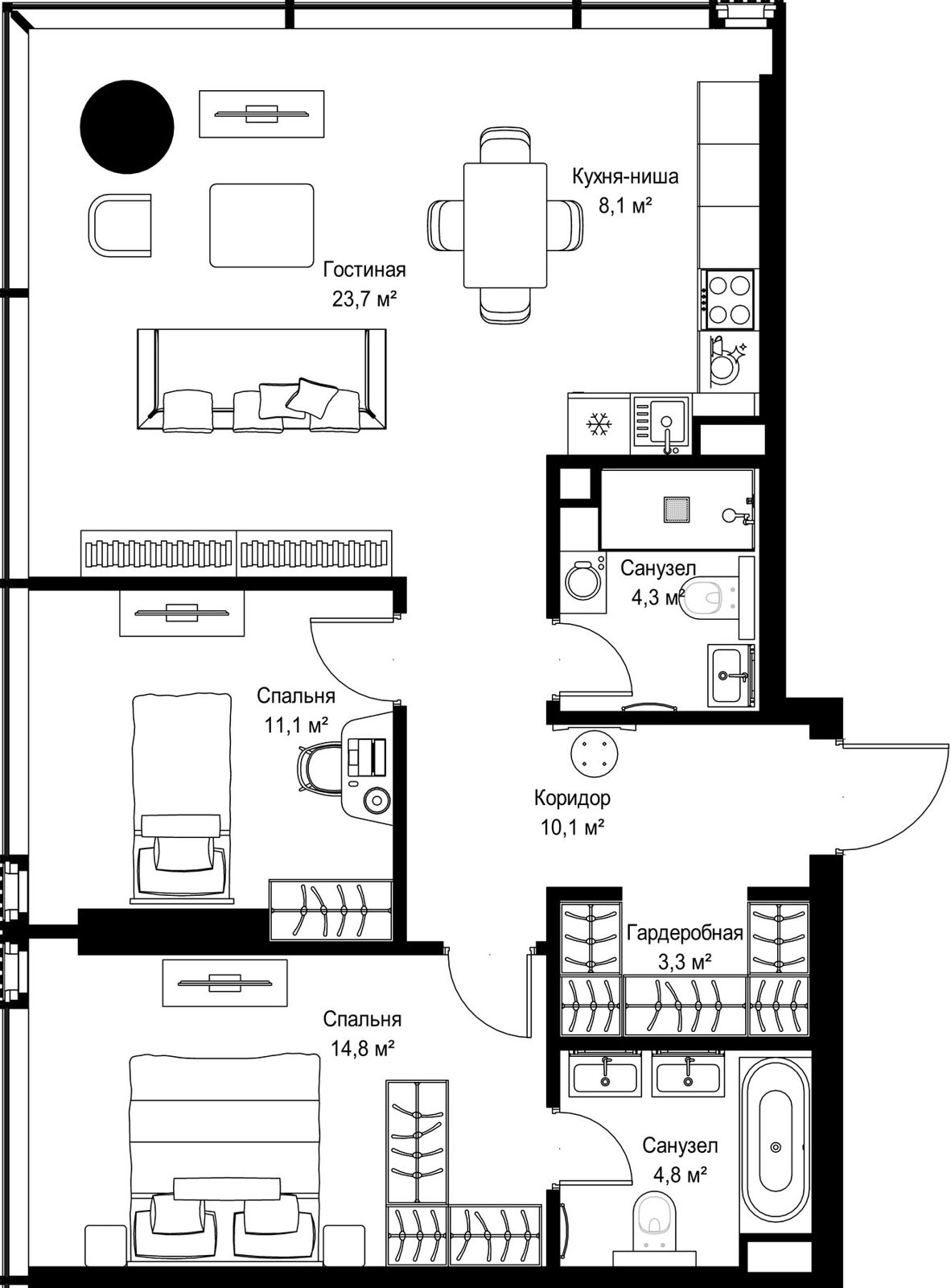 Квартира-студия, 80,2 м²