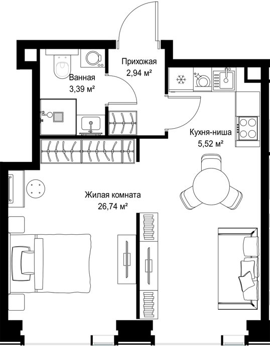 1-комнатная квартира, 38,6 м² — фото 1