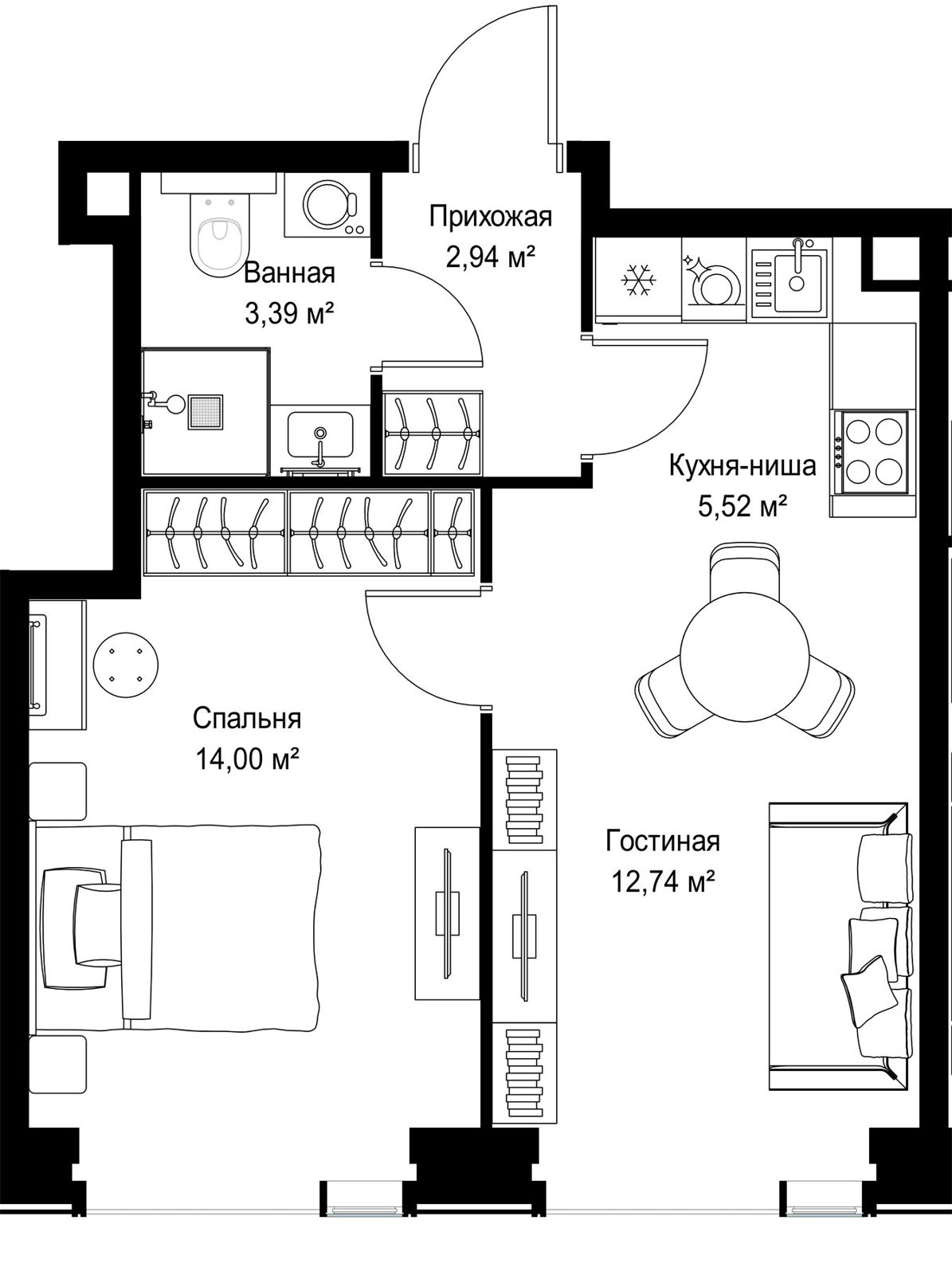 1-комнатная квартира, 38,6 м² — фото 2