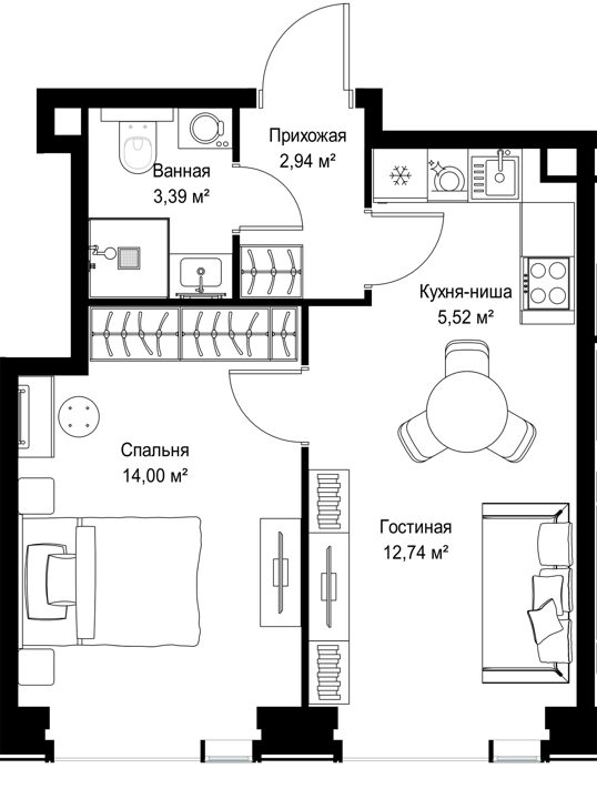 1-комнатная квартира, 38,6 м² — фото 2