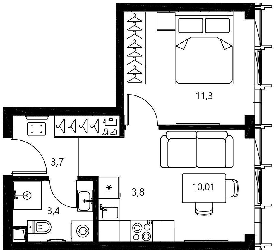 1-комнатная квартира, 32,3 м²