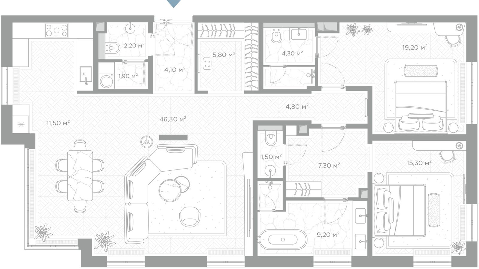 2-комнатная квартира, 133,4 м²