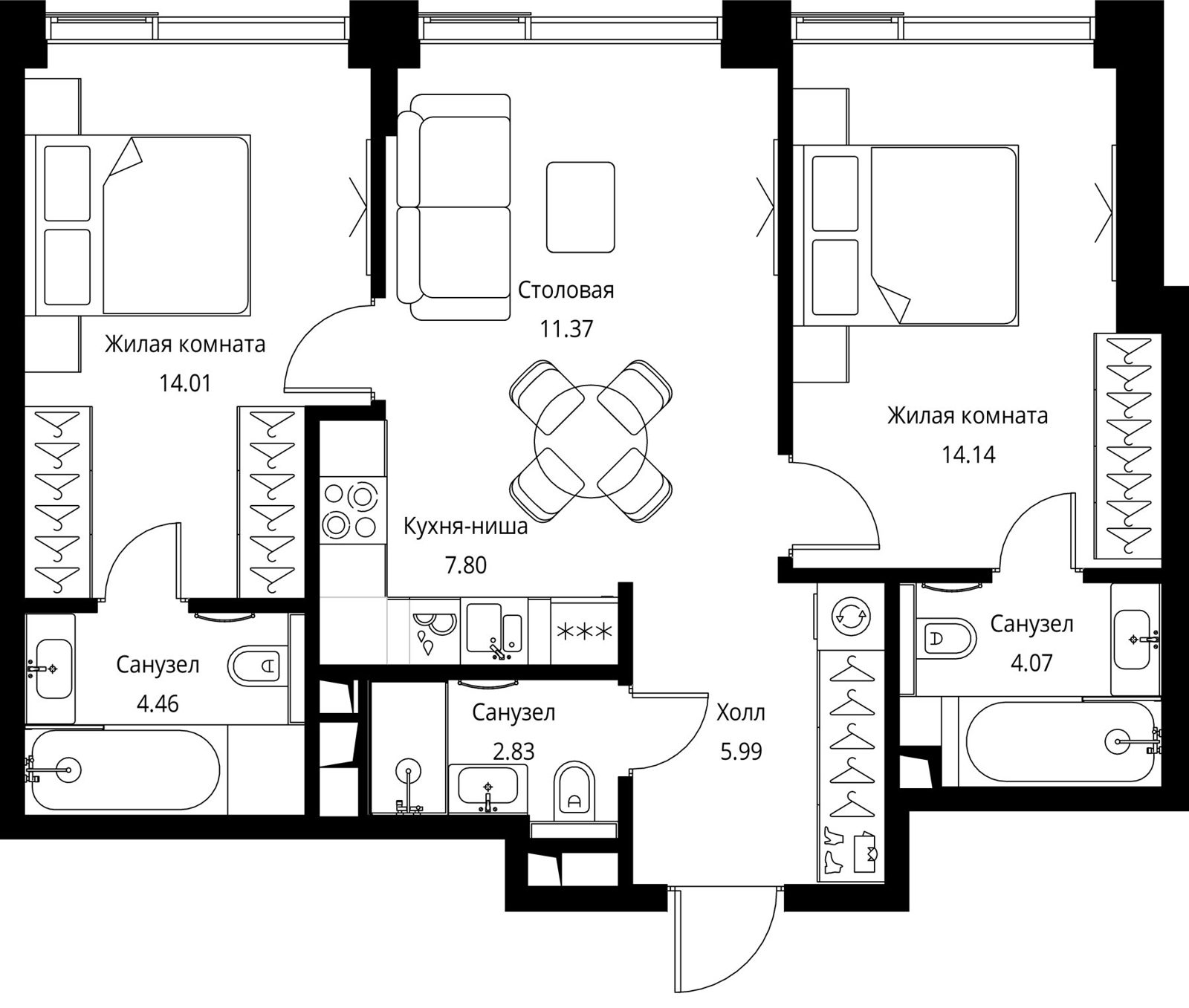 2-комнатная квартира, 64,7 м²
