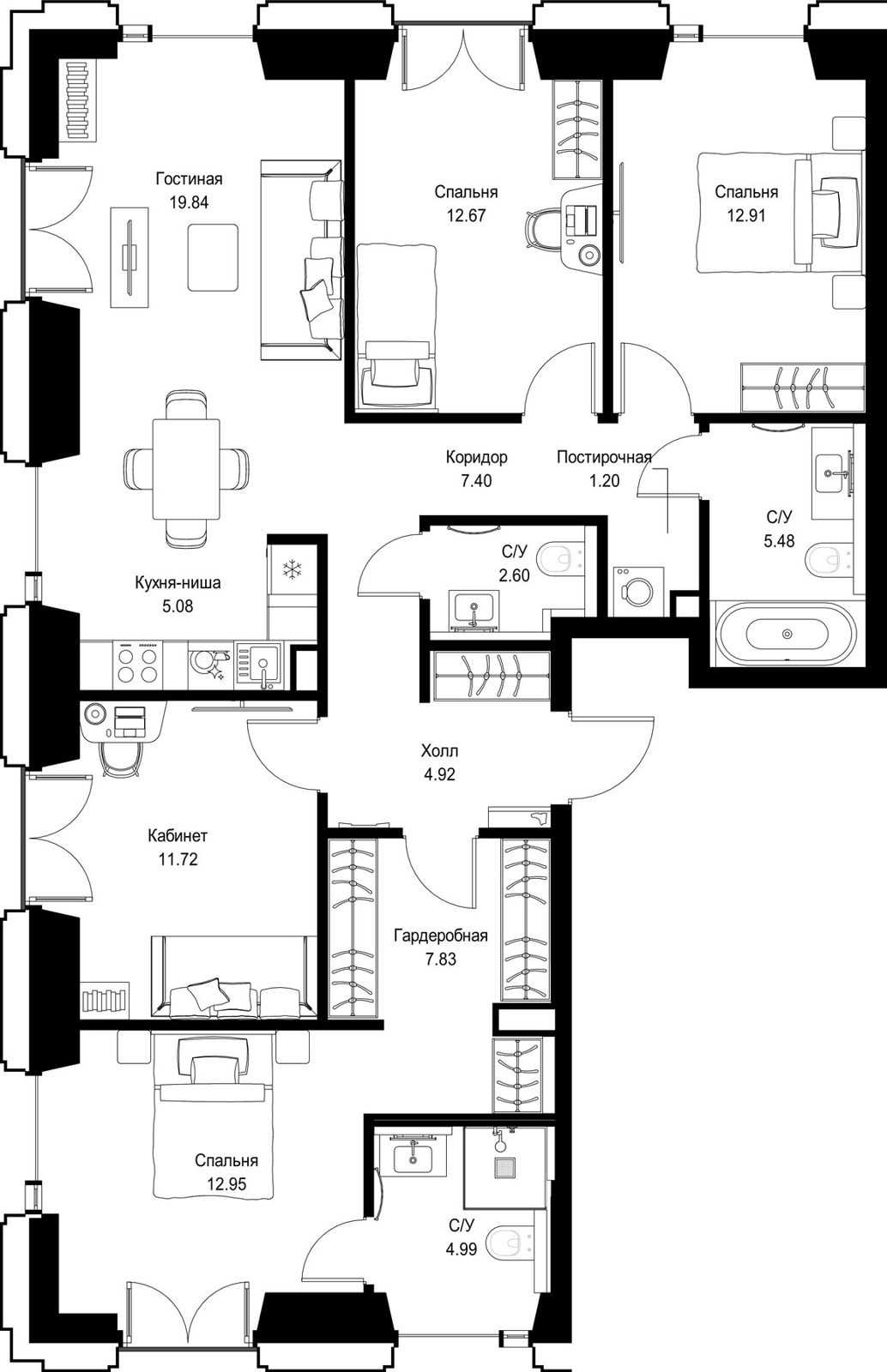 4-комнатная квартира, 109,6 м²