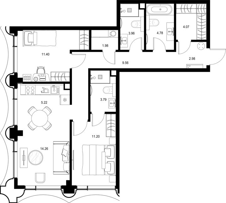 2-комнатная квартира, 73,2 м²