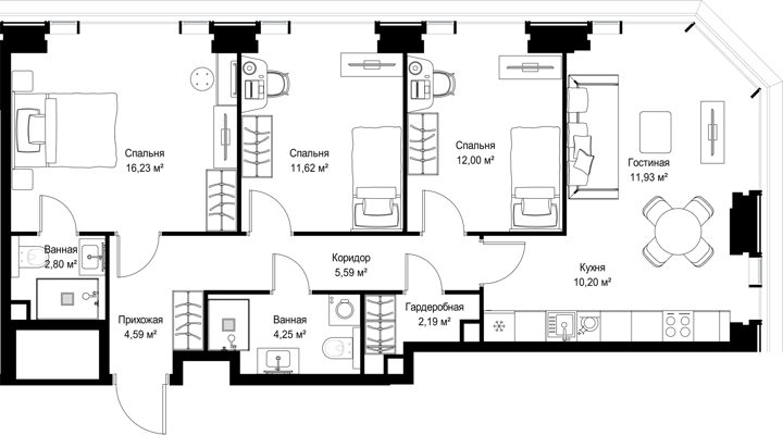 3-комнатная квартира, 81,4 м² — фото 2