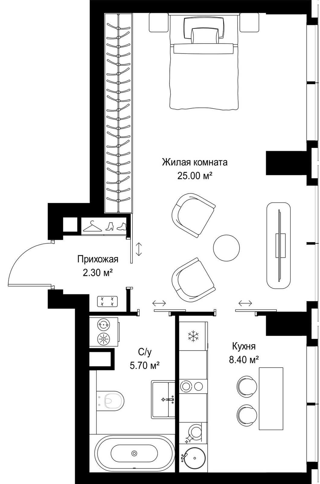 1-комнатная квартира, 41,4 м²