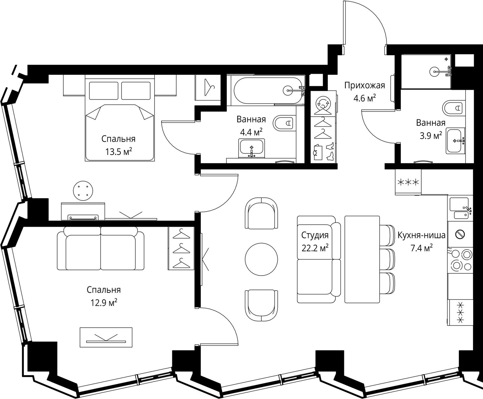 2-комнатная квартира, 68,9 м²