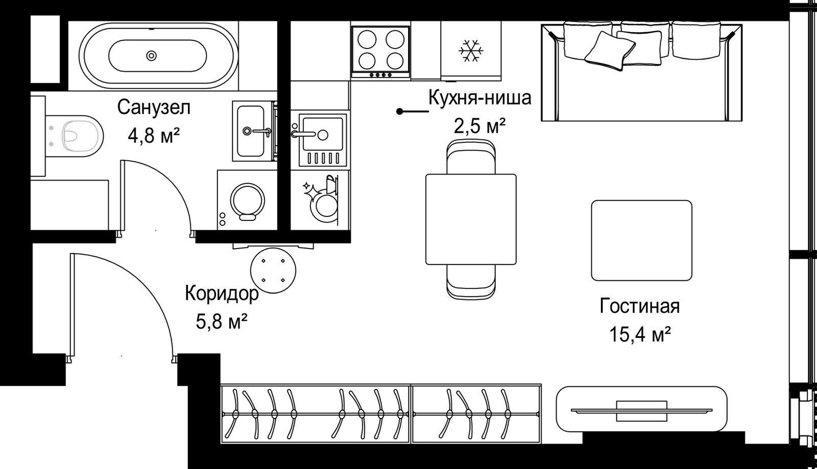 Квартира-студия, 28,5 м²