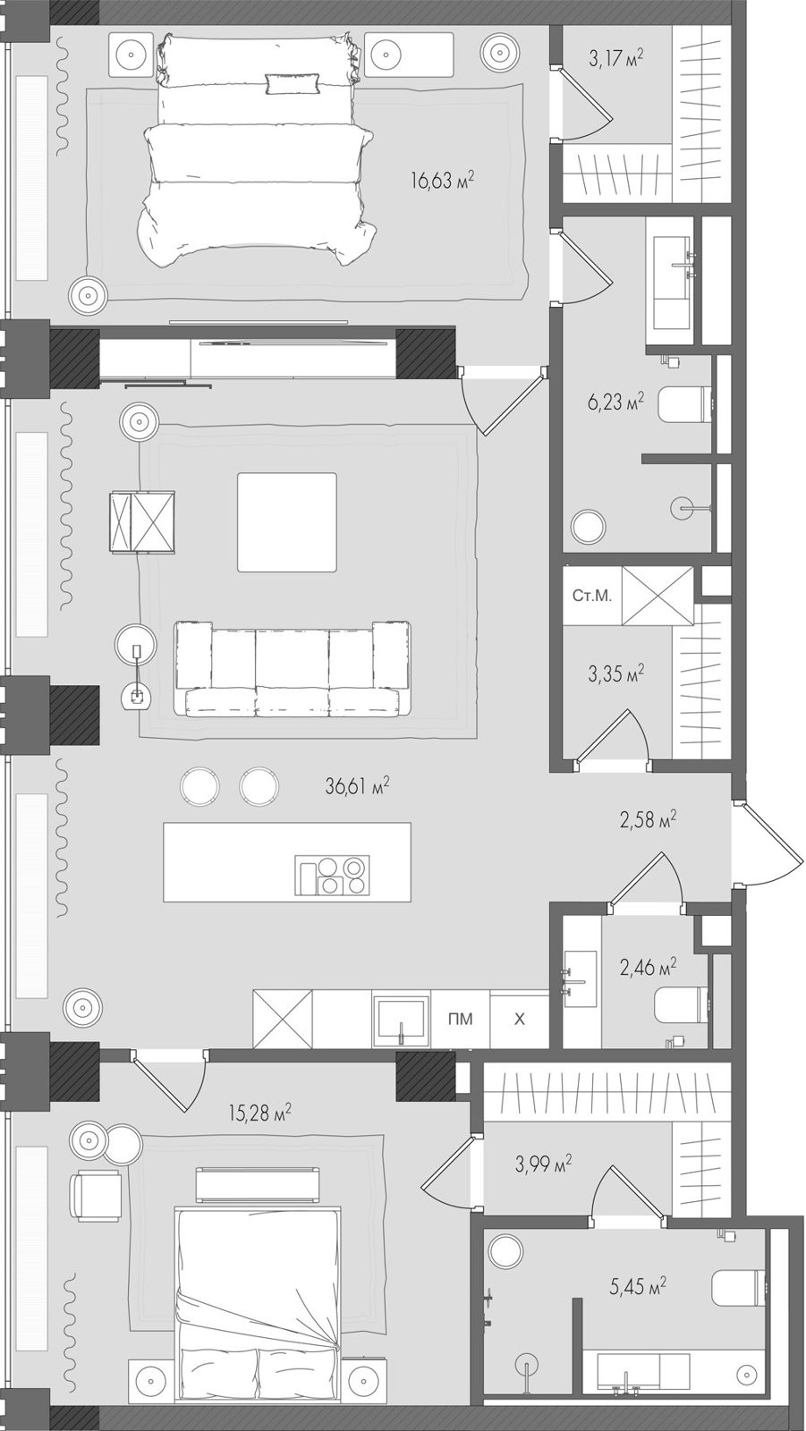 2-комнатная квартира, 95,4 м²