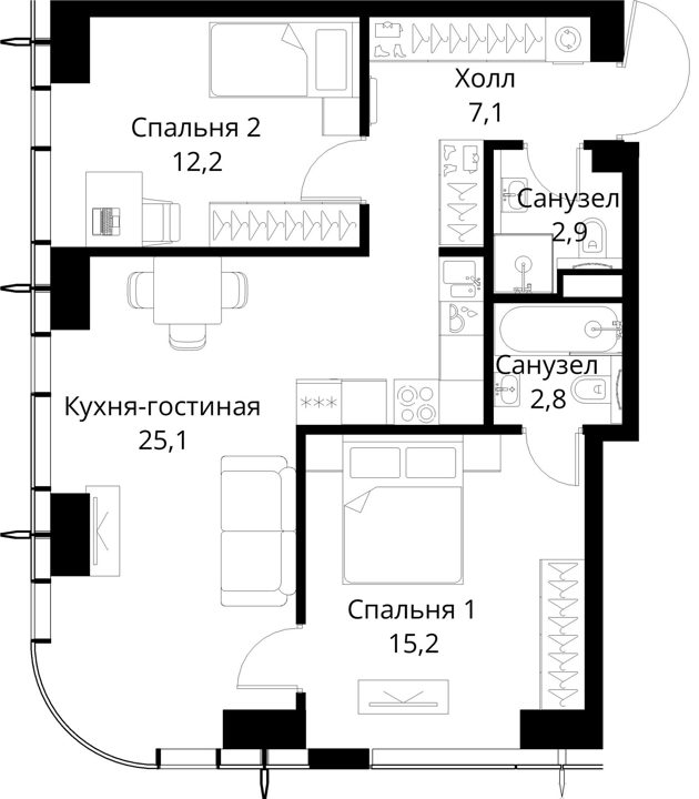 2-комнатная квартира, 65,3 м² — фото 1
