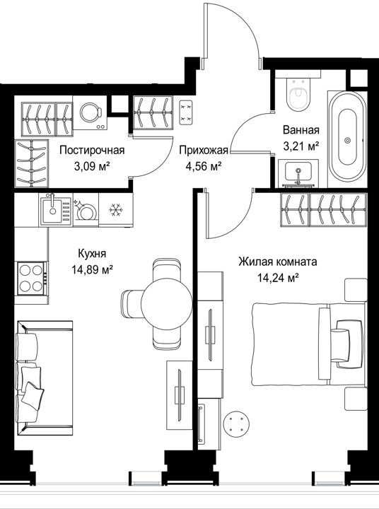 1-комнатная квартира, 40 м² — фото 1