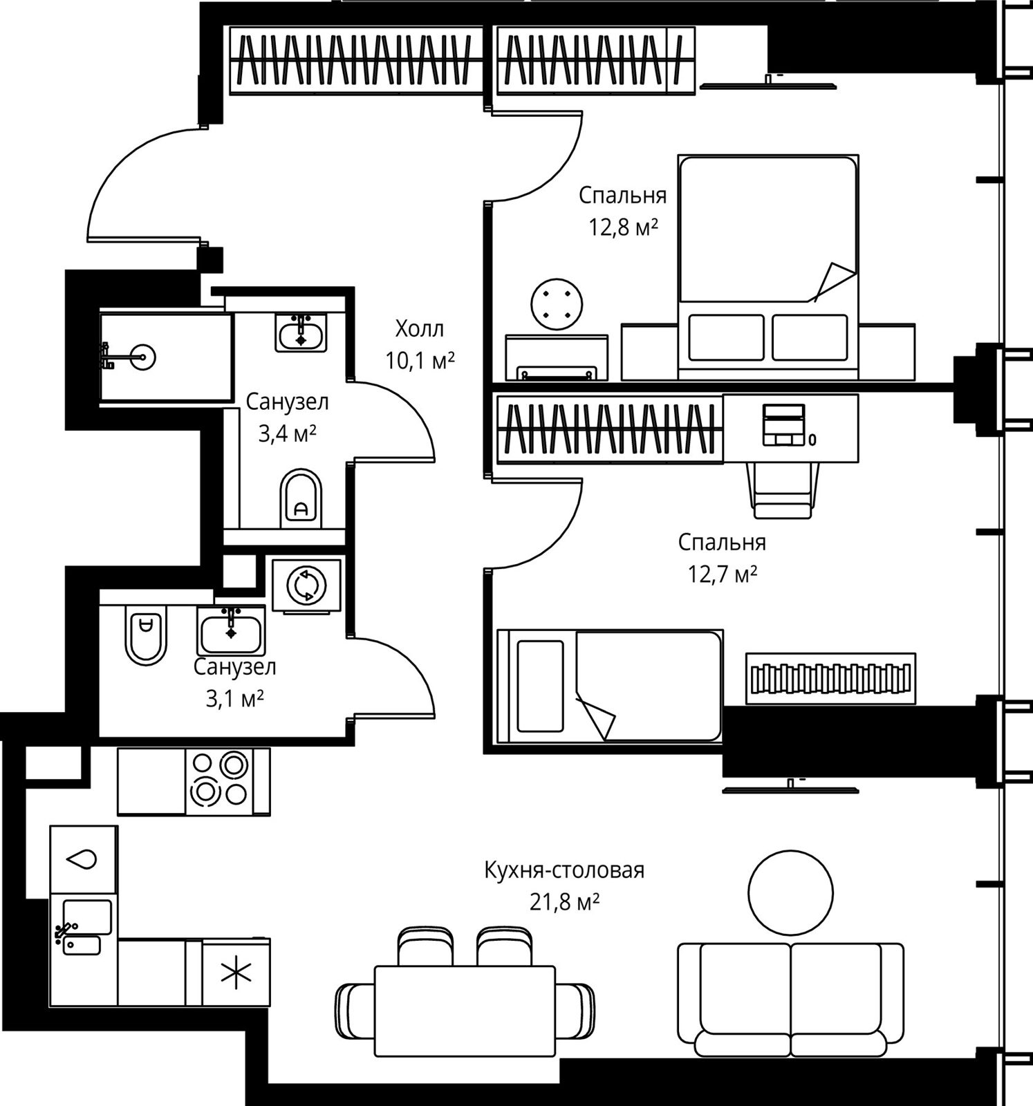 2-комнатная квартира, 63,9 м²