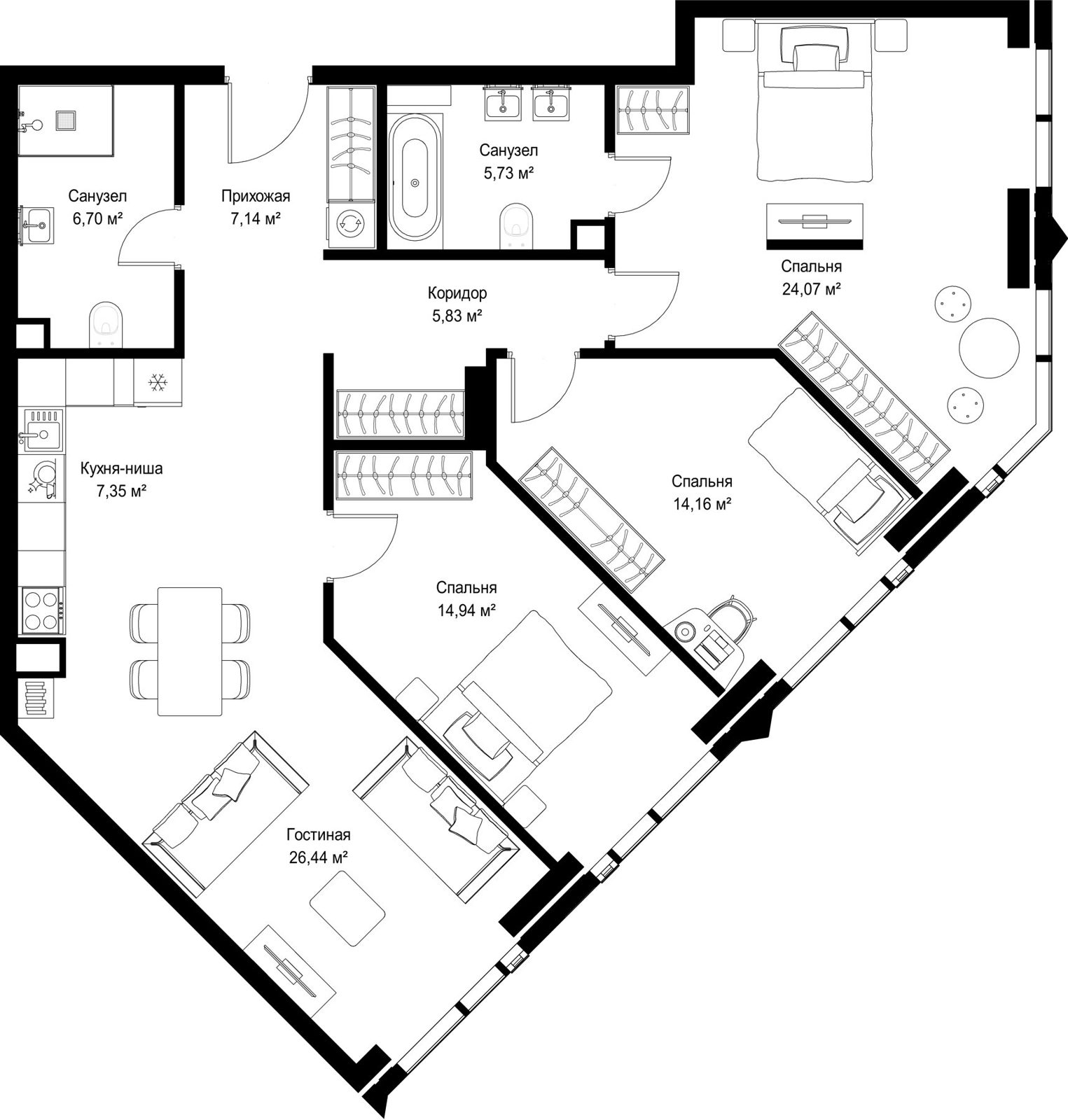 3-комнатная квартира, 112,4 м²