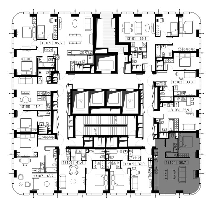 1-комнатная квартира, 50,7 м² — фото 2