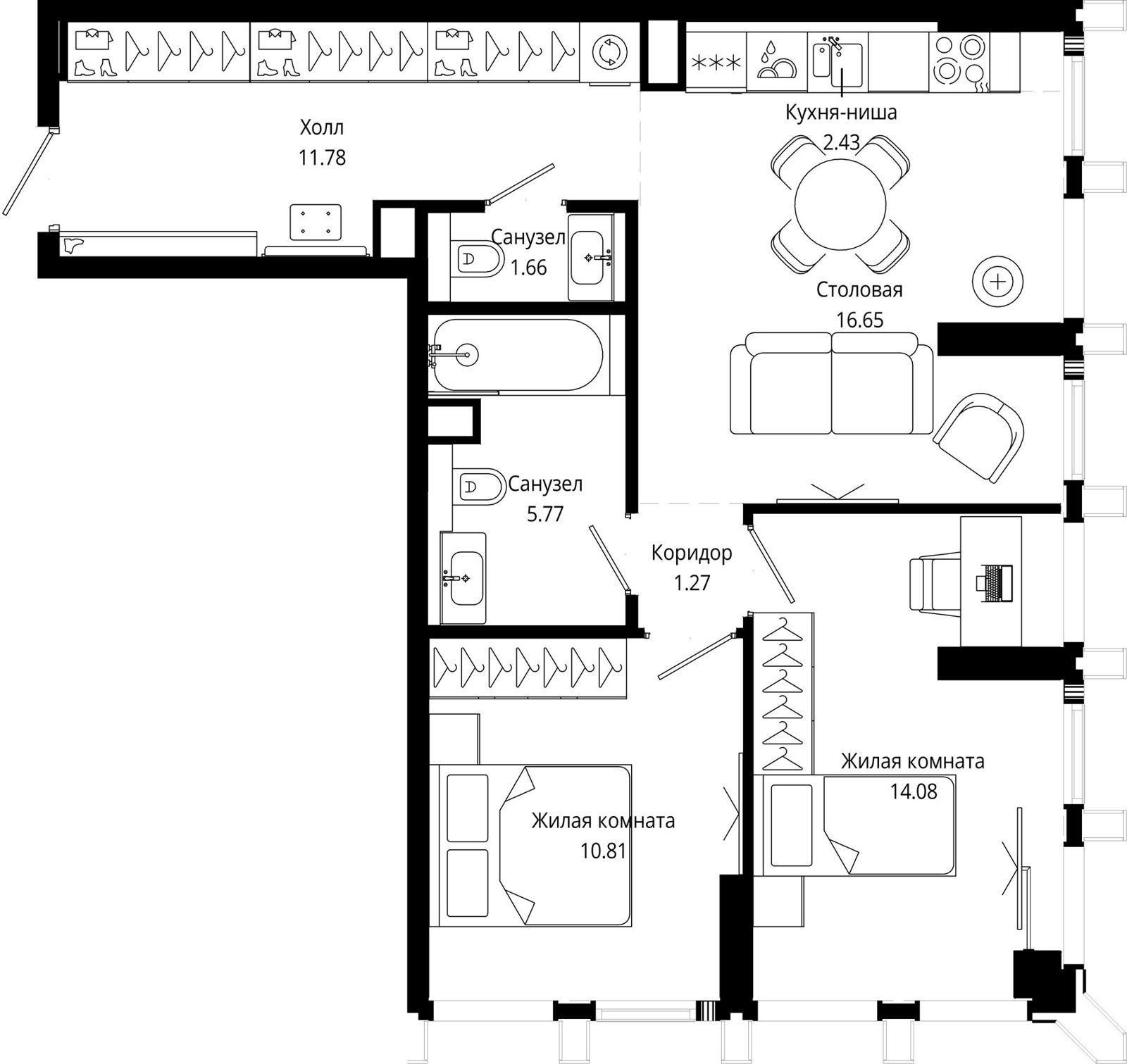 2-комнатная квартира, 64,5 м²
