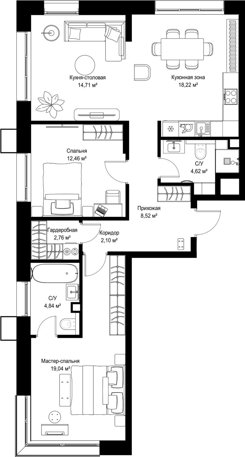 2-комнатная квартира, 87,3 м²